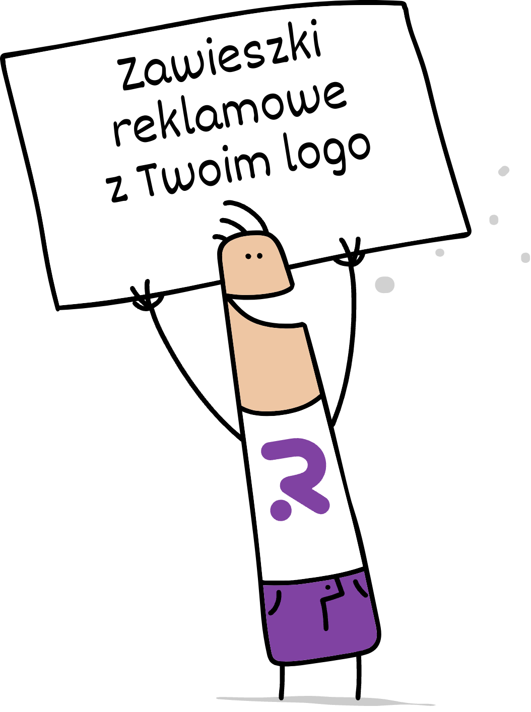 Buddy trzymający napis zawieszki reklamowe z Twoim logo